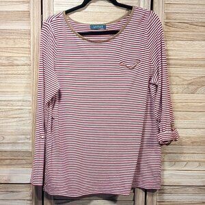 Lauren Ralph Lauren Long Sleeve Top with Roll Sleeves Size Striped Large/XL